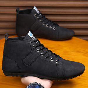 TEMU 남성용 하이탑 앵클 부츠 - 영국 스타일 레이스업 숏 부츠, 고무 밑창, 브라운/틸 - 사계절 캐주얼 & 포멀 신발, 데일리, 파티, 사무실용