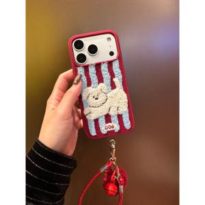 TEMU 휴대폰 케이스: 화웨이 메이트60프로/P70프로 가을 겨울 강아지 3D 자수 M70프로 카툰 애플 16프로맥스 호환 아이폰13 신형 17프로 여성용 14 커플 12 새해 귀여운 인터넷 셀럽 17 풀 보호 케이스