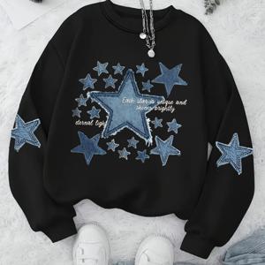 TEMU 여성용 패션 가을/겨울 크리에이티브 데님 스타 & 