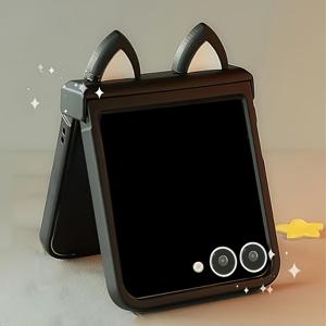 TEMU 귀여운 3D 고양이 귀 블랙 폰 케이스 삼성 갤럭시 Z 플립7 Z 플립 6 5 Z 플립4 3 5G 충격 방지 커버 힌지 보호 쉘|케이스