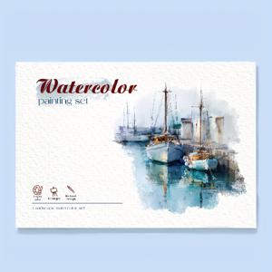 TEMU 1개 바다 풍경 테마 수채화 스케치북, 20페이지 풍경 라인 드로잉 포함, 초보자 그림 그리기에 적합, 완성된 소형 일러스트 및 색상 매칭 가이드, 성인 휴식, 미술 초보자 드로잉, 생일 및 크리스마스 선물로 완벽