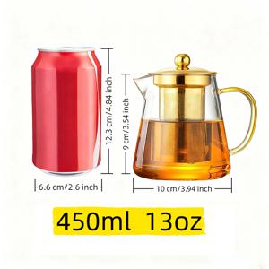 TEMU 1개 대용량 유리 찻잔, 골드 손잡이 & 주둥이 - 고강도 붕규산 유리, 450/750/950ml (13/25/32oz) 내열 찻물 냄비, 커피, 차용, 두꺼운 유리 구조, 가정 및 사무실 사용에 적합, 커피용 찻잔
