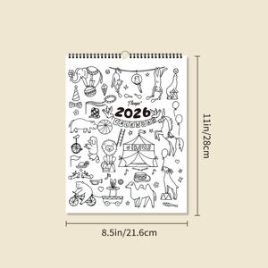 TEMU 1개 2026 걸이 달력, 만화 손그림 컬러링 달력, 심플한 흑백 라인 드로잉, DIY 벽걸이 달력, 크리스마스 선물, 12가지 고급스러운 패턴, 2026 벽걸이 달력, 12개월 월간 플래너, 생일, 크리스마스, 새해 선물에 완벽, 미국 버전 포함