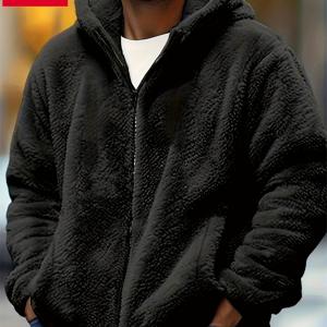 TEMU 남성용 헤비웨이트 후드 재킷 - 풀 지퍼 클로저가 있는 보온 겨울 코트, 추운 날씨를 위한 루즈핏 후드 스웨터, 헬스장, 여행용 캐주얼 아우터, 두꺼운