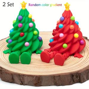 TEMU 2세트, 3D 프린팅 멀티컬러 크리스마스 트리 피규어 - 내구성이 뛰어난 플라스틱 실내/외 장식, 집, 자동차 및 사무실용 축제 휴일 장식품, 창의적인 스타킹 채우기, 크리스마스 장식