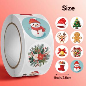 TEMU 500개 크리스마스 스티커 - 반짝이는 자체 접착 원형 종이 데칼 (눈사람, , 크리스마스 트리, 사슴, 사탕 캔, 눈꽃, 선물, 종, 홀리 포함), 파티 장식, 축제 선물 포장 및 축하 용품