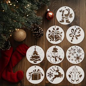 TEMU 크리스마스 공예 스텐실 세트 - 산타, 눈사람, 순록, 나무, 종, 눈송이, , 캔디케인을 특징으로 하는 9가지 독특한 디자인 - 페인팅, 장식 및 휴일 프로젝트에 이상적, DIY 장식품,축제 공예,장식용 템플릿,휴일 테마 스텐실,재사용 가능한 템플릿,매끄러운 가장자리,그림 도안,DIY 애호가