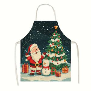 TEMU 1개 대형 크리스마스 앞치마 - 산타, 눈사람, 트리 디자인 - 빈티지 주방용품, 부드러운 어깨끈, 내구성 있는 베이킹, 요리 파티, 가족 모임 및 크리스마스 이벤트용 앞치마 (& s), 크리스마스 장식