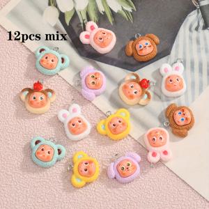 TEMU 랜덤 12개 혼합 만화 캐릭터 모자 피규어 레진 펜던트, DIY 팔찌, 귀걸이 등에 이상적인 내구성 레진 액세서리