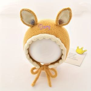 TEMU 1개 맞춤 토끼 귀 비니 모자 - 이름/텍스트 맞춤 제작, 부드러운 플러시 겨울 모자, 탄성 있는 핏, 귀여운 토끼 귀 & 하트 컷아웃