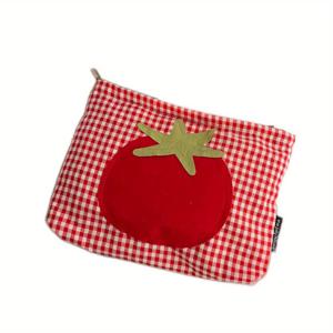 TEMU 대용량 빨간 체크 무늬 토마토 화장품 가방 | 여성용 휴대용 메이크업 및 세면도구 파우치