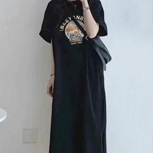 TEMU 여성 봄 여름 데일리 캐주얼 롱 옆트임 빅사이즈 루즈핏 라운드 포인트 반팔 원피스 잠옷 홈웨어 티셔츠 원피스 임부복 편안한 원피스