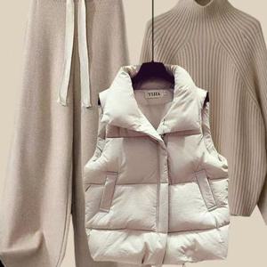 TEMU 가을 겨울 신상 3pcs 여성 패딩조끼 하이넥 니트 와이드팬츠 쓰리피스 빅사이즈 체형커버 캐주얼 니트 3종세트 LKS-60