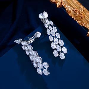 TEMU 우아한 반짝이는 지르코니아 긴 신부 웨딩 클립 온 귀걸이 여성용 럭셔리 약혼 연회 저녁 파티 데이 주얼리