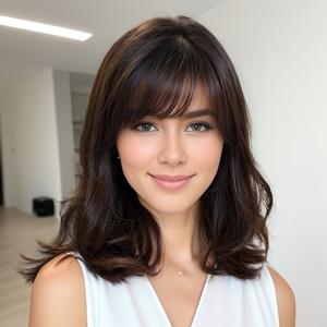 TEMU 여성용 18인치 다크 브라운 루즈 웨이브 합성 가발 - 스타일리시한 중장형 컬리 헤어 위그와 앞머리, 일상 착용 및 파티, 휴일 행사에 완벽함, 파티 액세서리 | 안전한 핏 캡, 가발 액세서리