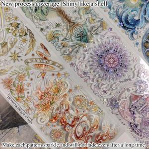 TEMU 한정판 고품질 플래너 와시 테이프, 밝고 고급스러운 껍질 조명 공예 디자인, PET 재질로 제작, 6.5cm x 100cm 크기.