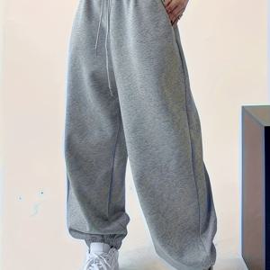 TEMU 2025년 신상 | 캐주얼 단색 루즈 드로스트링 조거 팬츠|냉장고바지|바지