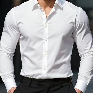TEMU 2025 남성 비즈니스 셔츠 - 주름 방지 스트레치 솔리드 컬러 드레스 셔츠, 직장에서 입기 좋은 데일리웨어, 내구성 높은 고품질 스티칭, 매끄러운 질감, 클래식 블랙/화이트/블루 컬러, 아이스 실키 섬유 소재 통기성 좋은 여름용 가벼운 착용감, 할로윈, 크리스마스 파티 및 직장 출근 필수 아이템|남자셔츠|셔츠|남자옷