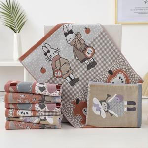 TEMU [] 동화감성 소녀&래빗 코튼 면 4겹 고리 핸드타올 답례품 개업 선물 주방 손수건