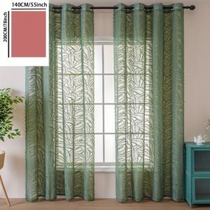 TEMU 거실 사무실 홈 장식을 위한 1PC 대형 녹색 잎 커튼 그로밋 상단 커튼