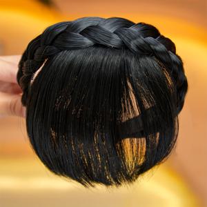 TEMU 앞머리 뱅 헤어 익스텐션 헤어밴드, 여성 및 소녀용 합성 뱅 헤어밴드, 할로윈/코스프레/웨딩 포토/파티용 (블랙)