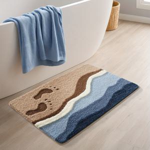 TEMU 1개 다잉 플러시 욕실 매트 - 미끄럼 방지, 흡수성, 세탁기 사용 가능한 폴리에스터와 TPR 백킹, 해변 및 발자국 디자인, 욕실 및 홈 데코에 이상적, 완벽한 크리스마스 선물, 욕실 매트, 추상적인 욕실 액세서리