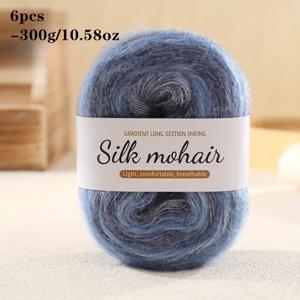 TEMU 6개 그라데이션 염색 앙고라 모헤어 얀 | 총 300g, 스웨터, 양말, 코바늘 뜨개질, 숄, 스카프에 적합한 부드럽고 피부 친화적 소재, 혼합 색상: 다스티 로즈, 멀티컬러, 회색, 보라색