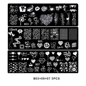 TEMU 3개/세트 귀여운 하트 네일 스탬핑 플레이트, 달콤한 장미 꽃 입술 데이 시리즈 네일 프린팅 스텐실 템플릿 겨울 매니큐어 도구