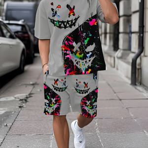 TEMU 남성용 반팔 티셔츠 + 쇼츠 세트, 통기성 좋은 여름 캐주얼 스포츠 나이트팬츠 수트