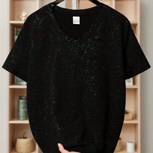 TEMU 새로운 봄/여름 패션 트렌드 여성 의류, 별빛 반팔 V넥 티셔츠, 다용도 트렌디 브랜드 반팔.|반팔티|반팔티셔츠|반팔셔츠