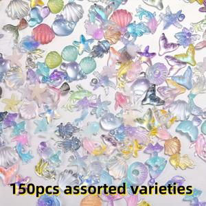 TEMU 150개 투명한 바다 매력 세트 - 작은 반짝이는 별고둥과 요정 꼬리, 손톱 페인팅, 휴대폰 케이스 및 DIY 보석 만들기 용 레진 비즈, 비즈 정렬