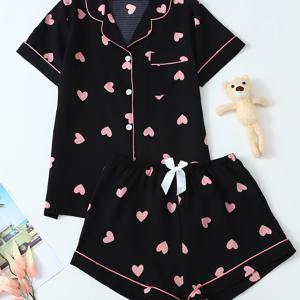 TEMU Love Print 반팔 반바지 청소년 잠옷 세트