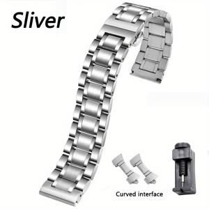 TEMU 스테인리스 스틸 시계 끈 - 곡선 끝 - 스마트폰, 태블릿, E-리더용 내구성 있는 금속 팔찌 스트랩 - 조절 가능한 핏, 긁힘 및 충격 방지, 다중 사이즈 옵션 (18mm, 20mm, 22mm, 24mm), 스마트폰 스트랩, 다용도 팔찌, 현대적인 액세서리, 긁힘 방지 코팅