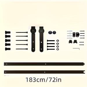 TEMU 산업용 블랙 메탈 농장 문 하드웨어 키트 - 목재 문용 탄소강 트랙 시스템, 가정용 옷장 & 농장 문 걸이 레일 액세서리, 내구성 및 간편한 설치, 농장 문 하드웨어|세련된 블랙 마감|견고한 구조