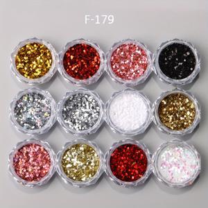 TEMU 12 박스/세트 미니 러브 하트 네일 글리터 쥬인 레드 핑크 골든 샤이니 여름 스파클링 쥬인 3D 플래시 플래크 DIY 네일 용품|네일재료