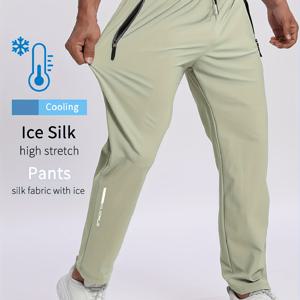 TEMU 남성용 아이스 실키 통기성 스포츠 팬츠 - 수분 흡수 빠른 건조 경량 루즈핏 반사 커프스, 포켓 및 끈 조절 가능 아웃도어 트레이닝, 헬스장, 하이킹, 여름 캐주얼 (네이비 블루), 스포츠 레깅스, 퀵드라이 소재
