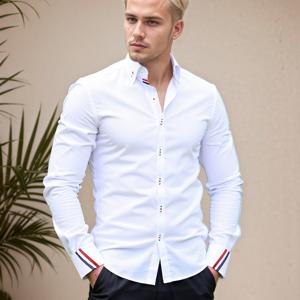 TEMU 남성용 우아한 셔츠 - 대조 컬러 & 커프 , 롱 슬리브 포인트 칼라 비즈니스 & 캐주얼 웨어, 세탁기 사용 가능 올시즌 맞춤형 턱시도풍 없는 셔츠, 직장, 결혼식 및 정장 이벤트용