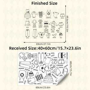 TEMU BRUP 핸드페인팅 옷 스티커 - 귀여운 캐릭터 패턴, 탈부착 가능한 PVC 데칼, 옷장 & 수납장 정리용, 블랙 세미매트 DIY 홈데코, 유쾌한 디자인