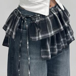 TEMU Y2K 여성용 하이웨이스트 체크무늬 플리츠 스커트 - 블랙 & 화이트 버튼 타이 클로저, 기계 세탁 가능 캐주얼&포멀 올시즌 스커트