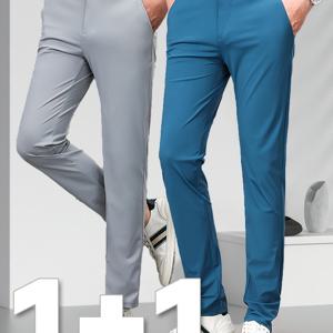 TEMU 2개 남성 슬림핏 비즈니스 캐주얼 골프 팬츠 - 고탄력 미드라이스트레이트 레그, 버튼 클로저, 다용도 사무실 & 여가복, 핸드워시 원단, 무철수, 올시즌 편안함, 솔리드 컬러, 여행용 바지, 클래식 스타일, 내구성 있는 소재, 가벼운 디자인, 액티브 라이프스타일|여름바지