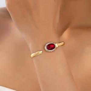 TEMU 1개 여성용 우아한 오벌 브레이슬릿 - 그린 젬스톤 & 클리어 라인스톤 센터, 골드 톤 메탈 주얼리 - 파티, 일상, 공식 행사용, 연중 내내 럭셔리 액세서리 선물, 세련된 디자인, 소재, 패션 러버를 위한 스타일리시 손목 장식