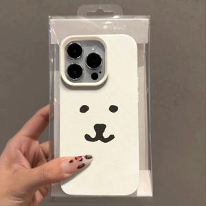 TEMU 폰케이스: 카툰 표정 자조 곰 가죽 패턴 폰케이스 아이폰 16프로맥스/15플러스/14/13/12/11/XS맥스/XR 호환 보호 케이스 트렌디한 창의적인 귀여운 카툰 디자인 커플 생일 남자친구 선물