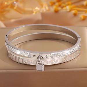 TEMU 2개 독특한 자물쇠 디자인, 다색 304 스테인리스 스틸 팔찌 세트, 남녀 모두에게 적합, 내구성, 방수, 항산화, 보석, 휴일, 생일 파티, 생일 선물