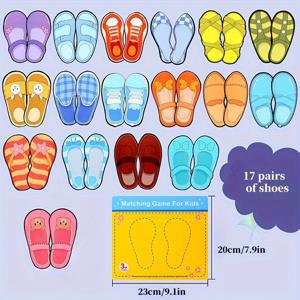TEMU 어린이용 17쌍의 신발 매칭 카드 - 어린 학습 및 인지 발달, 만화 신발 일러스트가 있는 컬러풀 종이 카드, 3세 이상 어린이에게 이상적인 교육 활동