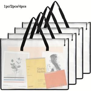 TEMU 1/2/4개 대용량 투명 파일 폴더 - 튼튼한 지퍼 잠금 기능, 학교, 사무실, 여행, 책, 잡지, A4/GSM 용지 보관용 휴대용 파일 홀더