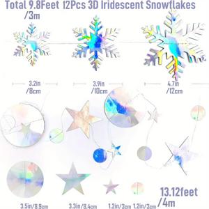 TEMU 장식용 펜타그램 리본이 달린 레이저 눈꽃 원형 조각 2개, 무지개 종이 눈꽃 가랜드 및 배너가 달린 크리스마스 행잉 장식, 레이저 원형 조각 및 펜타그램 겨울 교실 천장 장식