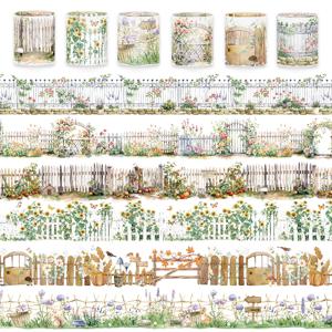 TEMU 6롤 정원 울타리 시리즈 장식 PET 테이프 - 40mm x 200cm 플로럴 & 폴리지를 디자인, 공예, 스크랩북, 저널 앨범, 홈 데코, 파스텔 장식 테이프, 투명 PET 테이프, 울타리 장식 야외, 스크랩북 필수품, 저널 장식, 무광 마감, 자가 접착 테이프, 내구성 있는 접착제, 공예 애호가를 위한 고품질 접착제