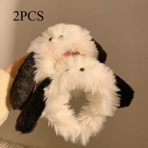 TEMU 2개 세트 THCBME 여성용 플러시 강아지 귀 머리띠 - 푹신한 블랙 & 화이트 /강아지 귀 - 소프트 펫 테마 헤어 액세서리, 코스튬 파티, 캐주얼 복장에 적합