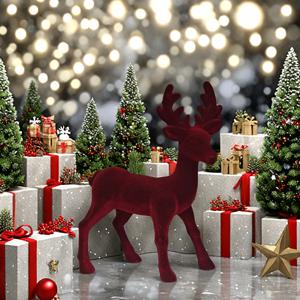 TEMU 고급스러운 버건디 레드 크리스마스 사슴 피규어 - 우아한 광택의 뿔과 흰색 끝이 있는 사슴 장식, 내구성 있는 플라스틱/나일론 (테이블탑, 벽난로, 선반용) /야외 크리스마스 트리 센터피스 (유지 관리 불필요)