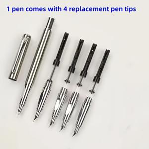 TEMU 세련된 5개 실버 메탈 펜 세트 (다양한 니브 옵션 포함), 캘리그라피 애호가 필수품 – 데일리 필기, 비즈니스용 및 선물용으로 완벽|캘리그라피